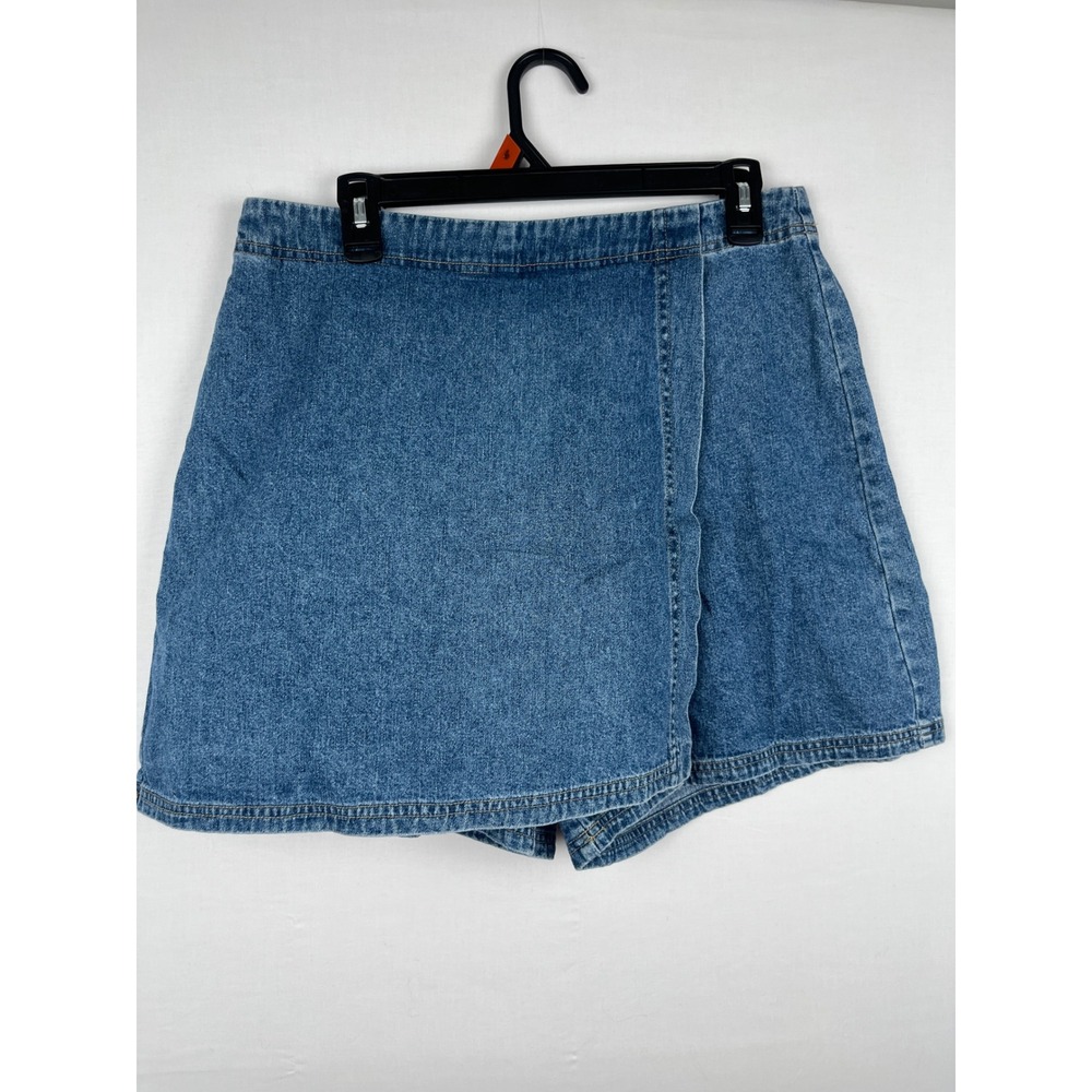 Paul Harris Denim Skort Womens Size 12 Wrap Front Cotton Jean Shorts Blue